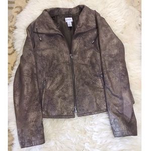 Chico’s Genuine Leather Moto Gold Flecked Jacket